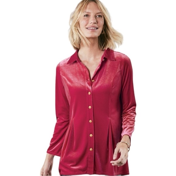 NEW Soft Surroundings Enchanted Velvet Shirt in Sangria Red Size XL - Picture 1 of 7